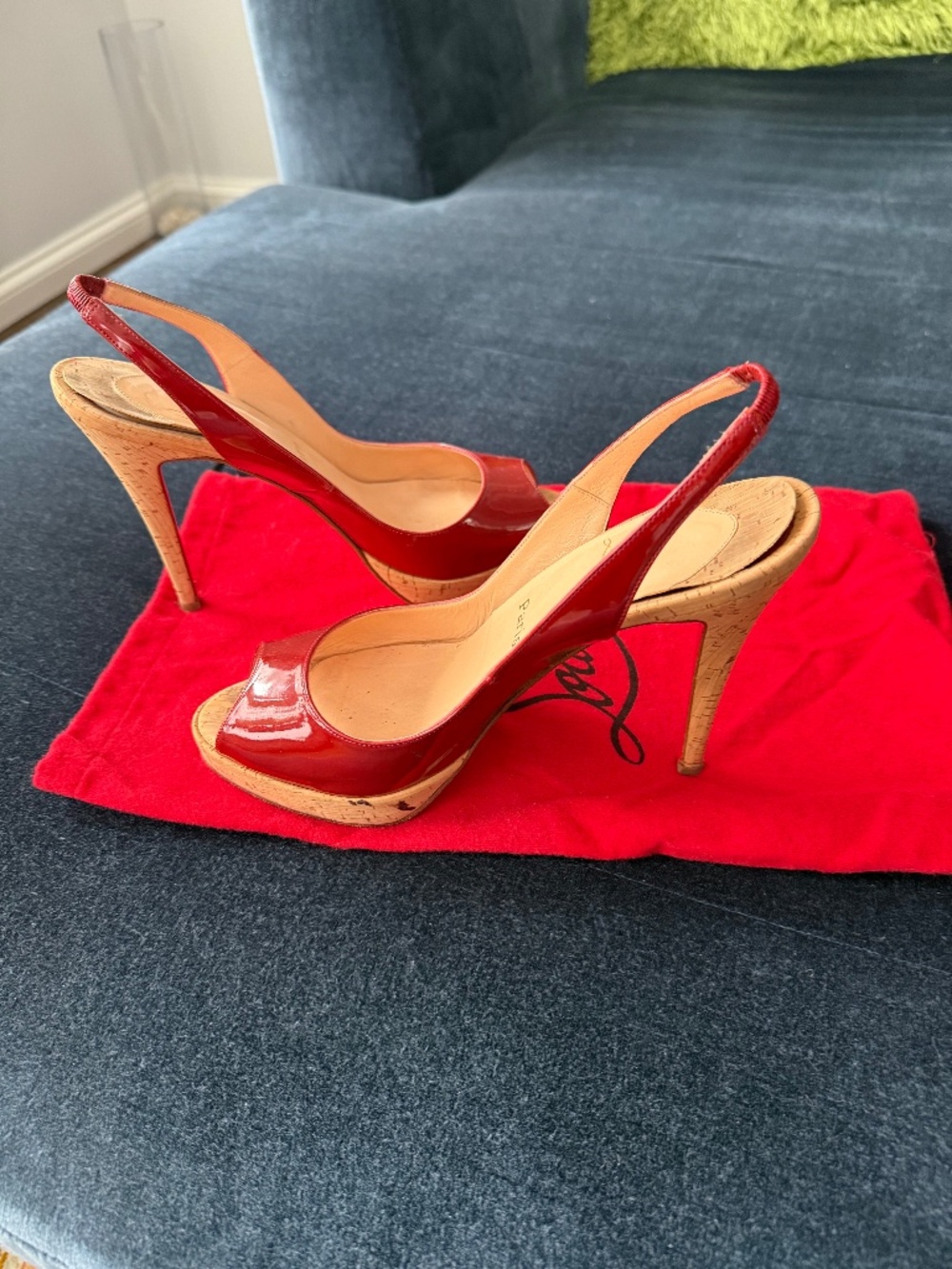 Christian Louboutin red patent leather slingback